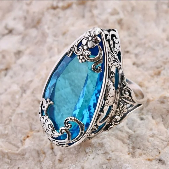 Bali Legacy Caribbean Quartz Peacock Ring 26.25ct Sterling Silver Size 9 NWT - Picture 12 of 17